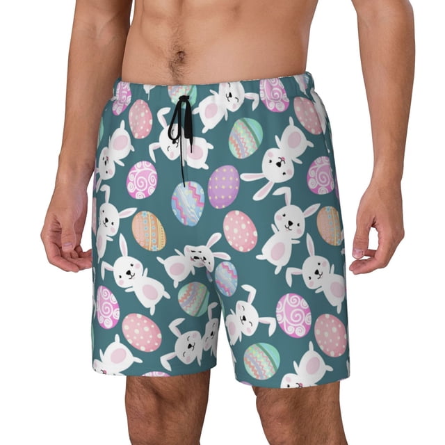 Balery Cute Rabbit Easter Bañador para hombre, shorts de playa de secado rápido con entrepierna y forro de compresión-3X-Large