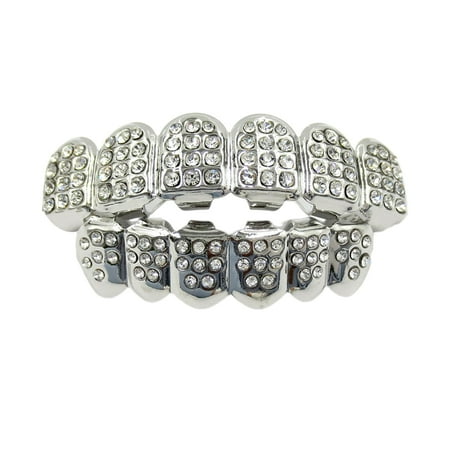 

1 Set of Rhinestone Tooth Socket Copper Teeth Brace Shiny Teeth Decoration Teeth Accessories Silver (Lower and Upper Tooth)