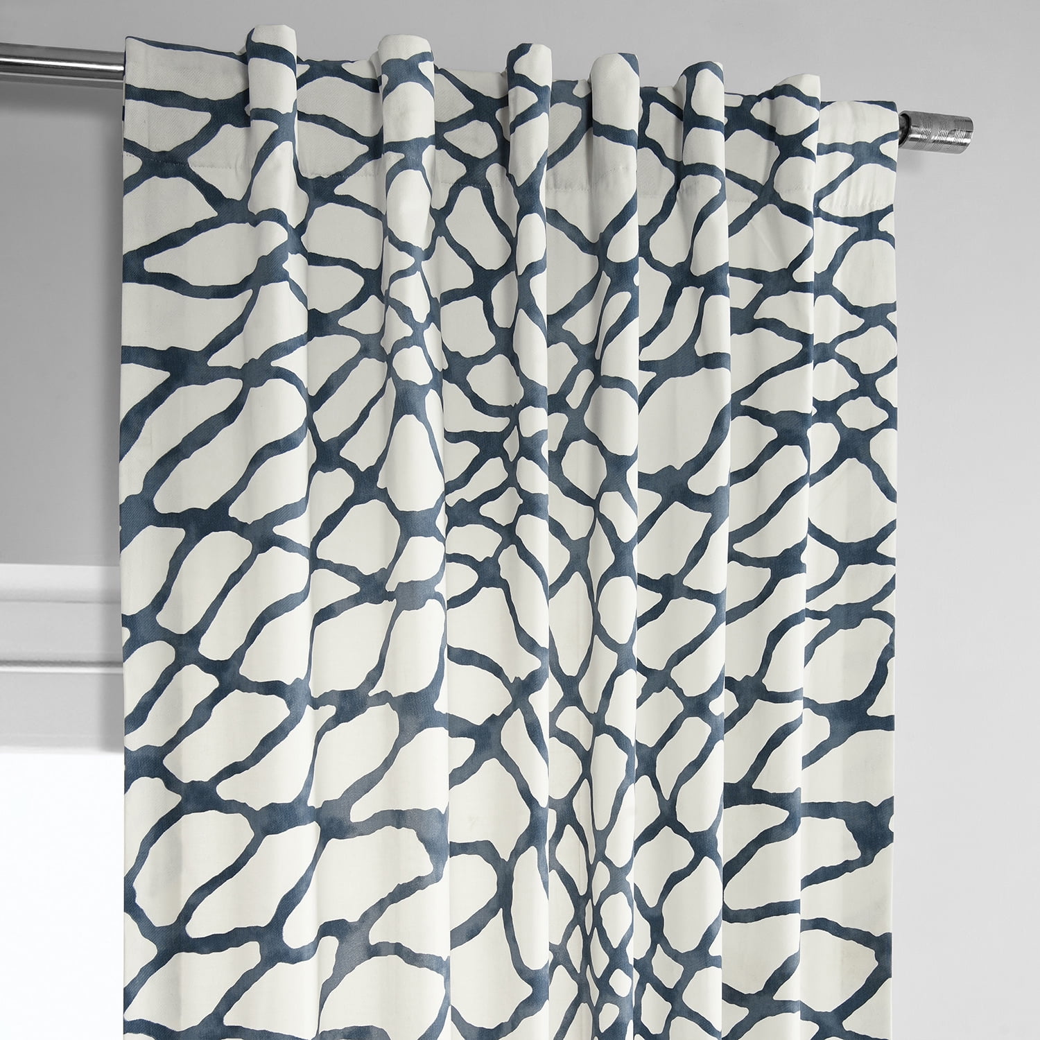 Ellis Blue Printed Cotton Twill Curtain (1 Panel), Ellis Blue, 50W X 108L