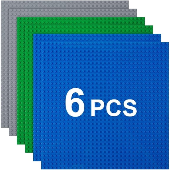 Classic Baseplates, 6 Pack Square 32x32  Building Base, 10"×10" Large Building Board Base Plates, 100% Compatible with All Major Brands, Build and Display Board Set - Grey/Green/Blue