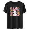 thumbnail image 6 of AKOEE Easter Outfits for Women Teen Girls Cute Floral Bunny Printed Short Sleeve Tops Graphic Basic Tee Shirt (XL, Black), 6 of 7