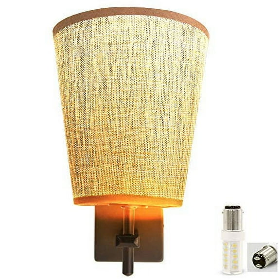 Facon LED RV Fabric Light Fixture with Flared Wall Sconce Shade, Wall Mount LED Decor Lamp Bedside Reading Light with Switch, 12V DC Interior Light for RV Motorhome Camper Trailer (Round Wal