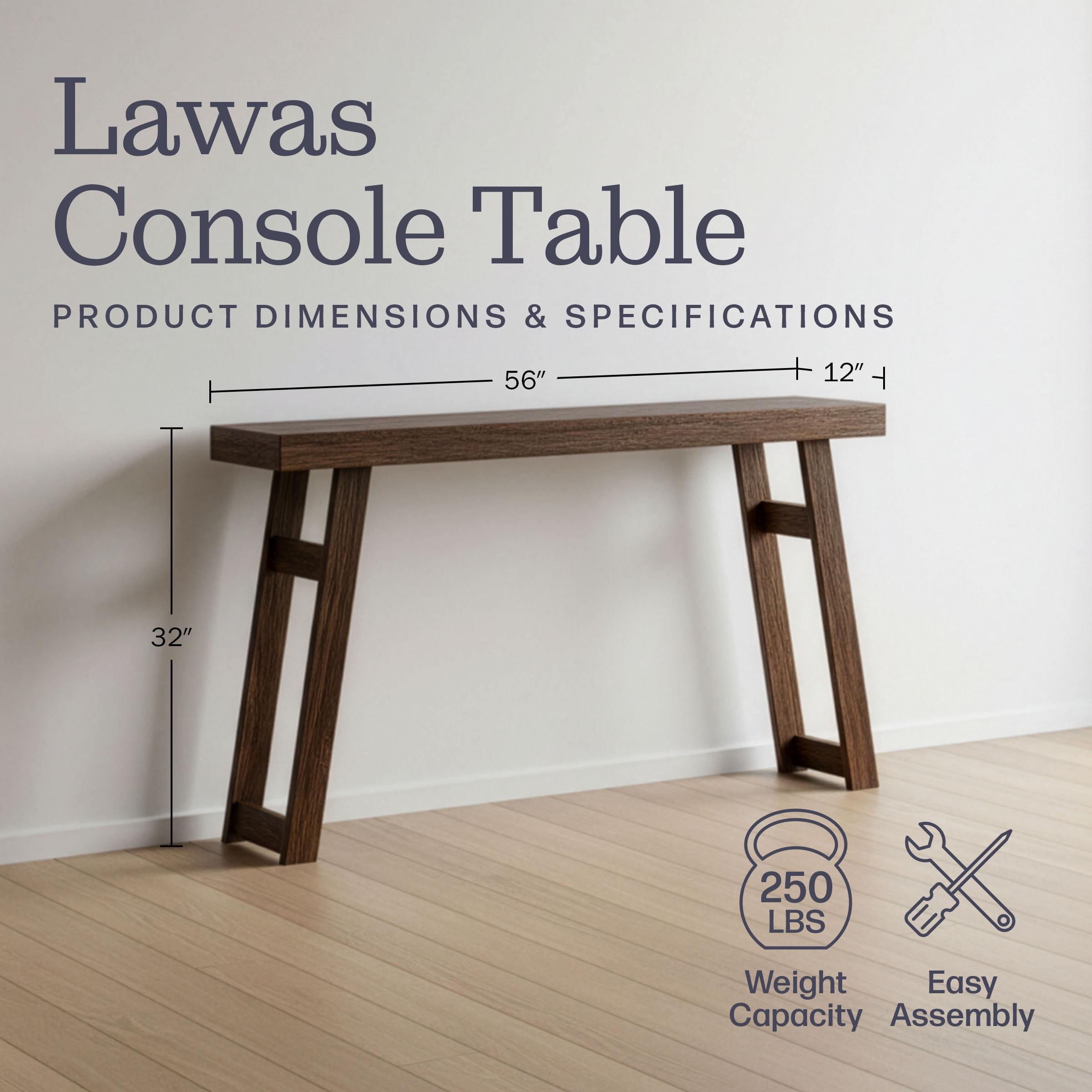 Alaterre Furniture Lawas Solid Wood Console Table - 56 Inch Modern Farmhouse Entryway Table, Brown