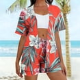 thumbnail image 2 of Plus Size Two Piece of Outfits for Womens Summer Loose Daily Casual Non Positioning Printed Casual Cardigan Shorts Short Sleeved Top Pants Pocket Setet, 2 of 5