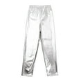 thumbnail image 4 of Alvivi Kids Girls Faux Leather Leggings Pants Shiny Wet Look Footless Tights Dancing Costume Silver 8-10, 4 of 6