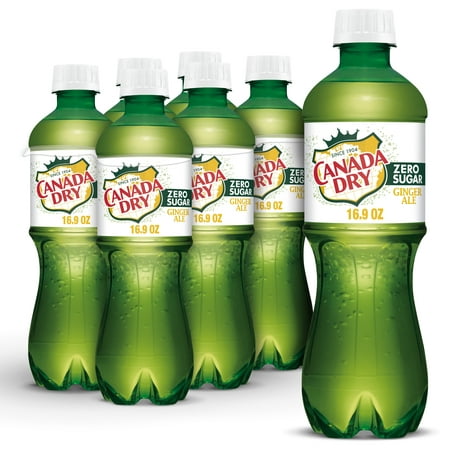 Canada Dry Zero Sugar Ginger Ale Soda Pop, 16.9 fl oz, 6 Pack Bottles