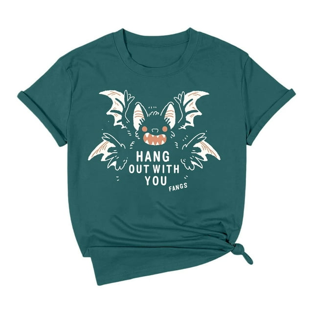 T-shirt à Manches Courtes Imprimé Chauve-Souris Mignon Halloween pour Femmes