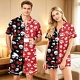 thumbnail image 3 of Couples Matching Pajama Sets 2 Piece Short Sleeve Button Down Pjs Soft Lightweight Breathable Sleepwear for Men Women Halloween Skull Print with Lapel Collar Red XL, 3 of 6