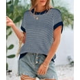 thumbnail image 4 of Womens Short Sleeve Sweater Spring Summer 2025 Round Neck Striped Pullover Cap Sleeve Knit Sweater Vest Tops, 4 of 8