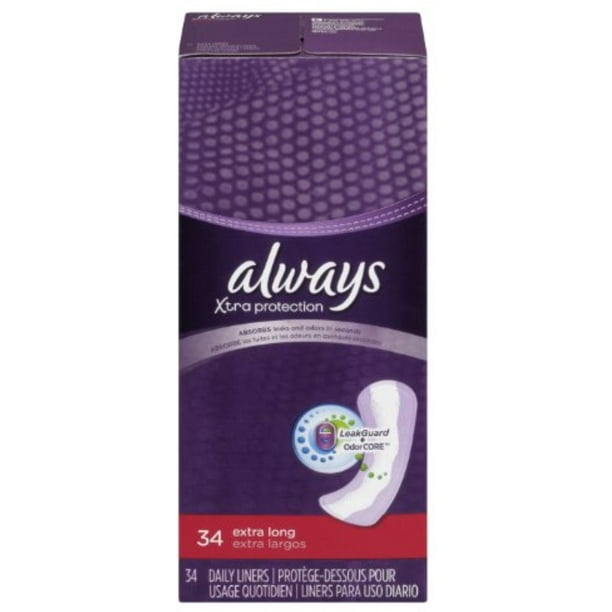 Always Xtra Protection Daily Liners, Unscented, Extra Long 34 ea (Pack