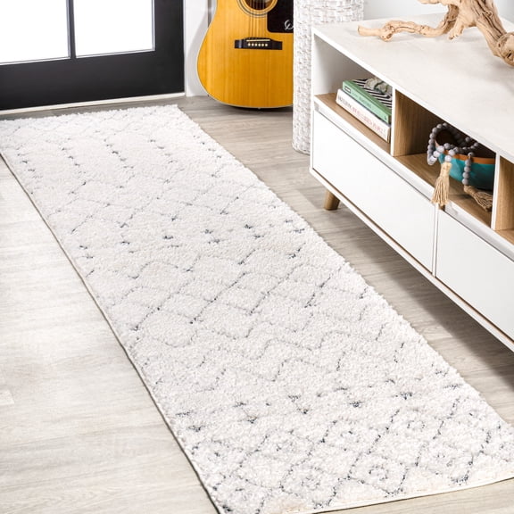JONATHAN Y SANTA THERESA 2 x 8 Runner Rug, Pia Moroccan Trellis Plush Carved - Cream/Gray, SNT105B-28