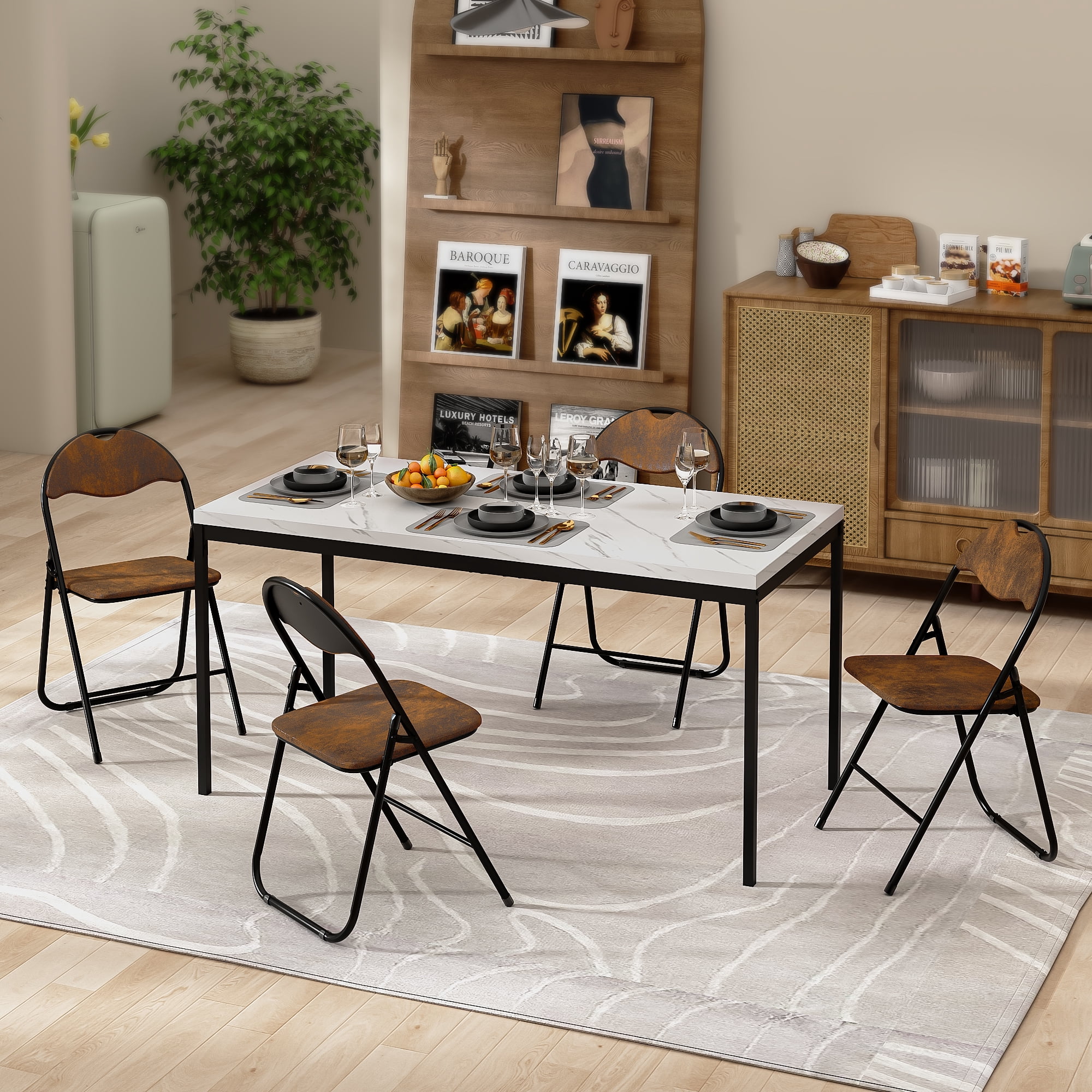 Homy Casa 59" Marble Dining Table, Modern Elegant Design for Dining Rooms, Kitchens, Offices,White
