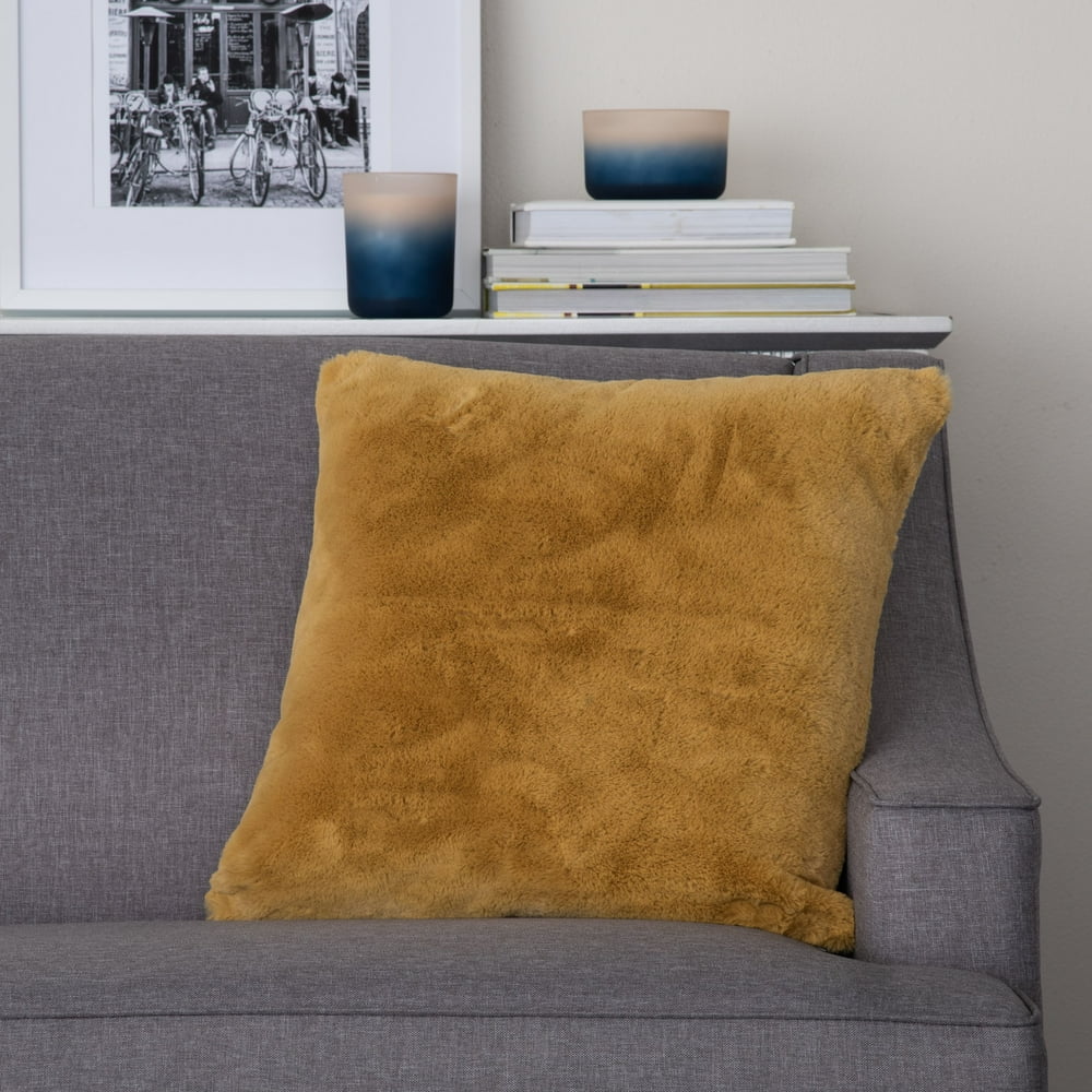 Faux Rabbit Fur Decorative Throw Pillow, 20"x20"