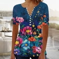 thumbnail image 2 of Otvok Summer Tops Plus Size for Women's Short Sleeve V-Neck Button Pleated Blouse Floral Casual Flowy Tunic Blouse, 2 of 6