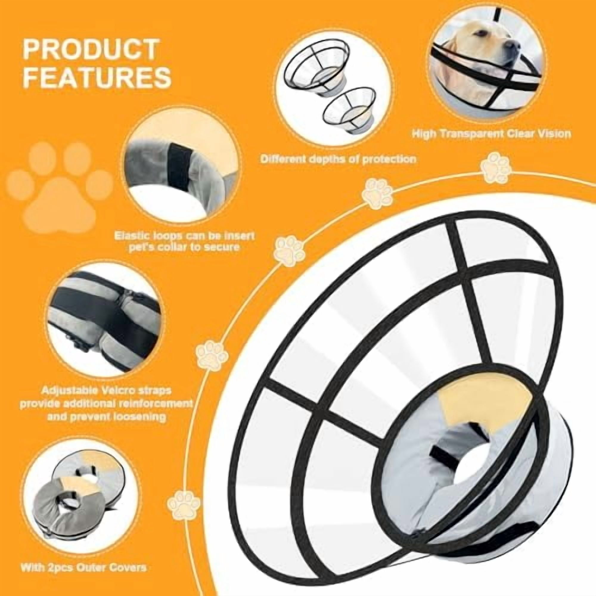 Sponge Core Dog Cat Cone Collar for After Surgery Recovery, Inflatable Dog Cone Alternative,  Dogs Donut Collar Adjustable with 2PCS Cover for Large Medium Small Dogs Cats (Grey+Yellow, L)
