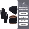 thumbnail image 2 of 3Pcs/Set Unisex Winter Beanie Hat Scarf Gloves Set Warm Fleece Lining Knit Hat Gloves Neck Scarf Set, 2 of 8