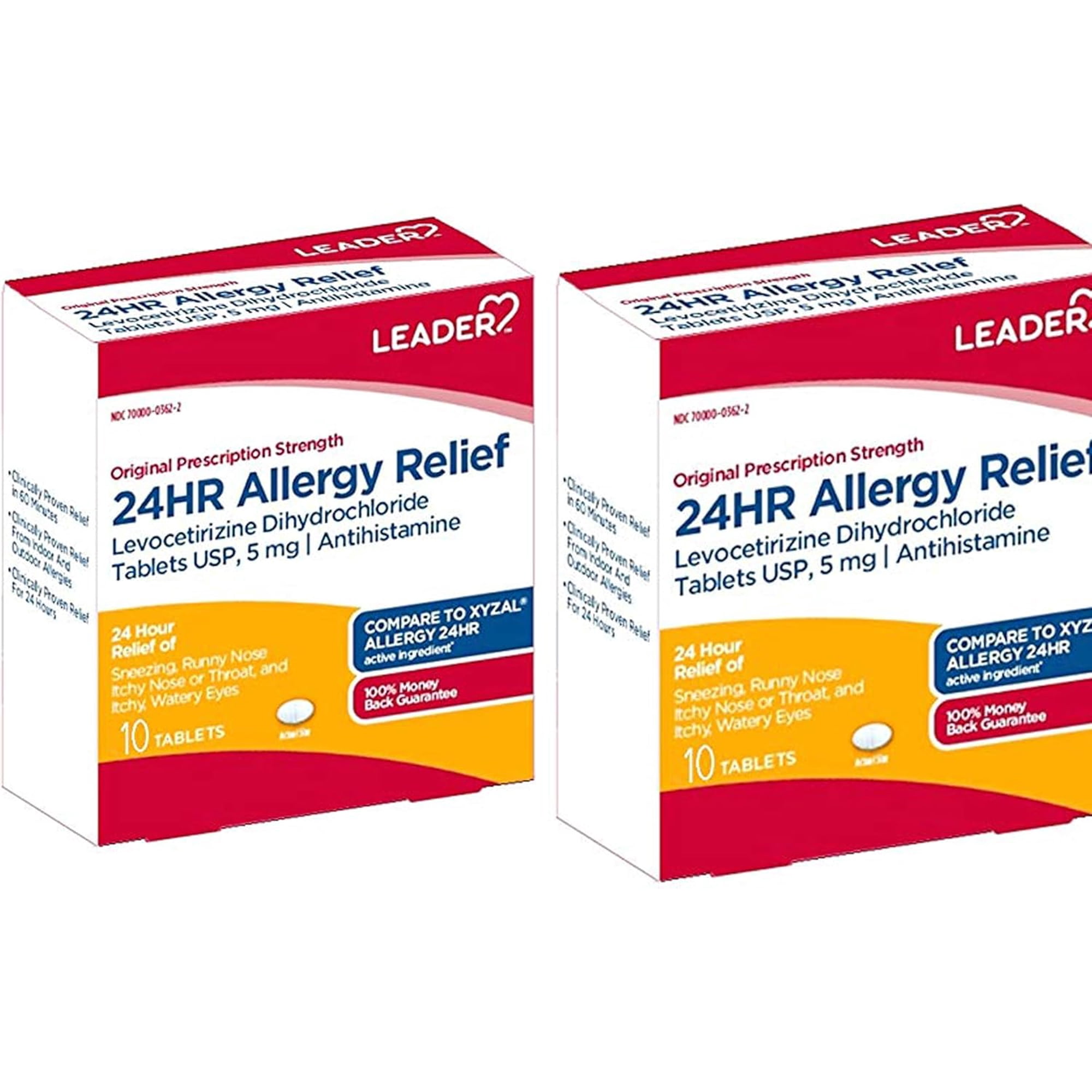LEADER 24HR Allergy Relief, 5 mg, 10 Tablets (Pack of 2)