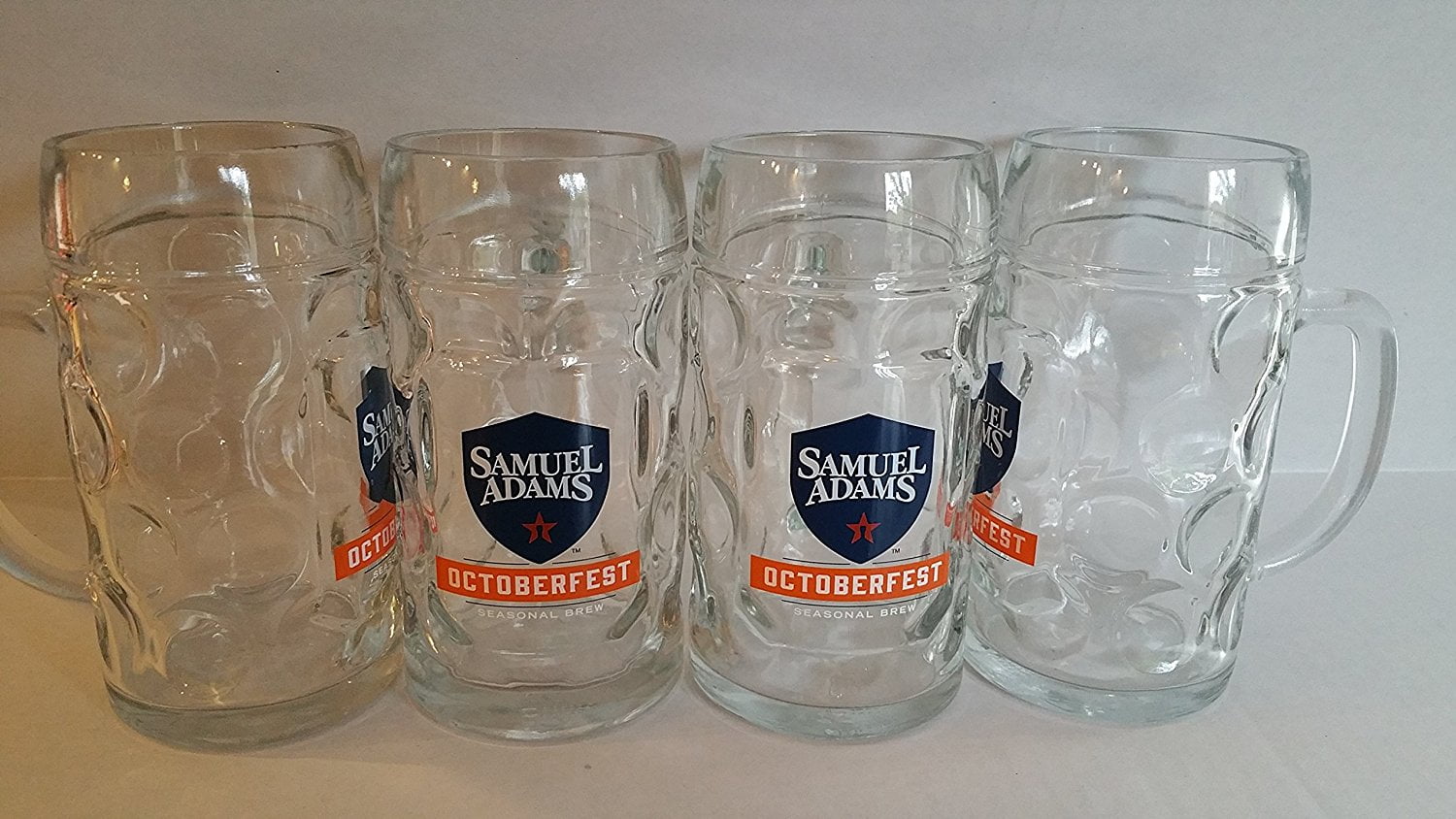 Samuel Sam Adams Octoberfest Beer Mug Dimpled Glass Stein Oktoberfest Brewery 