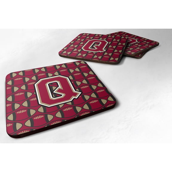 Letter Q Football Garnet and Gold Foam Coaster Set of 4