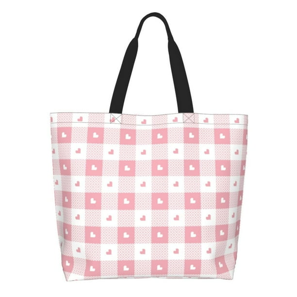 Easygdp Plaid Heart Bolsas Tote para Mujer, Bolsos de Hombro para Viaje, Bolsos de Mano de Gran Capacidad para Compras y Trabajo