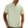 thumbnail image 3 of Fengqque Men's Henley Shirts Casual Short Sleeve Work Business Solid Color Button T-Shirt with Pocket Green XXXL(XXXL), 3 of 9