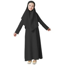 Huanglei Muslim Dress For Girls Long Sleeve Prayer Dress Hijab For Kids Girls Abaya