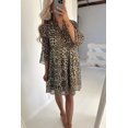 thumbnail image 3 of Women's Khaki Leopard 3/4 Sleeve V Neck Swing Dress - Stylish Casual Wear | [ZhiHiMeRi] | L, 3 of 5