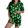 thumbnail image 2 of Womens Halloween Pajamas Ghost Printed Short Sleeve Pocket Button Down Lapel Shirts Loose Shorts Sleepwear 2 Pc Nightwear Casual Comfy Silk Womens Loungewear Set Green XL, 2 of 6