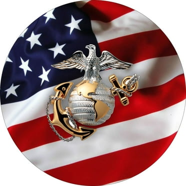 Tire Cover Central US Marine Gold Crest & Flag Spare Tire Cover Black Vinyl 255/75r17