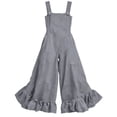 thumbnail image 6 of Women's 100% Cotton Wide Leg Jumpsuit with Pockets, Sleeveless Crew Neck Ruffle Hem, Mid Elastic Waist, Casual Lounge Summer | VerBelle,Gray M, 6 of 7