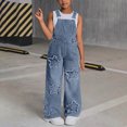 thumbnail image 2 of NAISIBABY Girls Denim Overalls 12T, Wide Leg Adjustable Strap Bib Pocket Stretchy Fashion Jeans Jumpsuit Blue(6-13T), 2 of 5