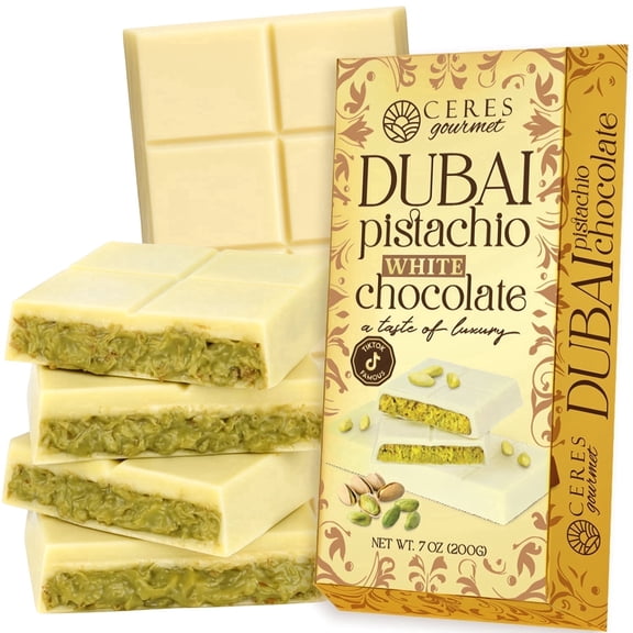 Ceres Gourmet Luxury White Chocolate Kunafa Bar with Pistachio, 7oz