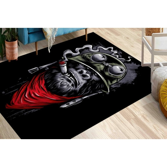 Smoking Chimp Rugs, Man Cave Rugs, Chimp Rugs, Modern Rug, Housewarming Gift, Gift Rug, Runner Rug, Nursery Rug, Colorful Rug, Monkey Rug, 2.3'x3.3' - 70x110 cm