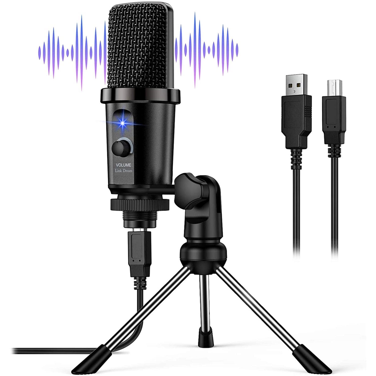 New Bee Microphone USB avec Support Plug et Play Microphone PC Volume réglable USB pour ordinateur portable Youtube Skype Mac Zoom 