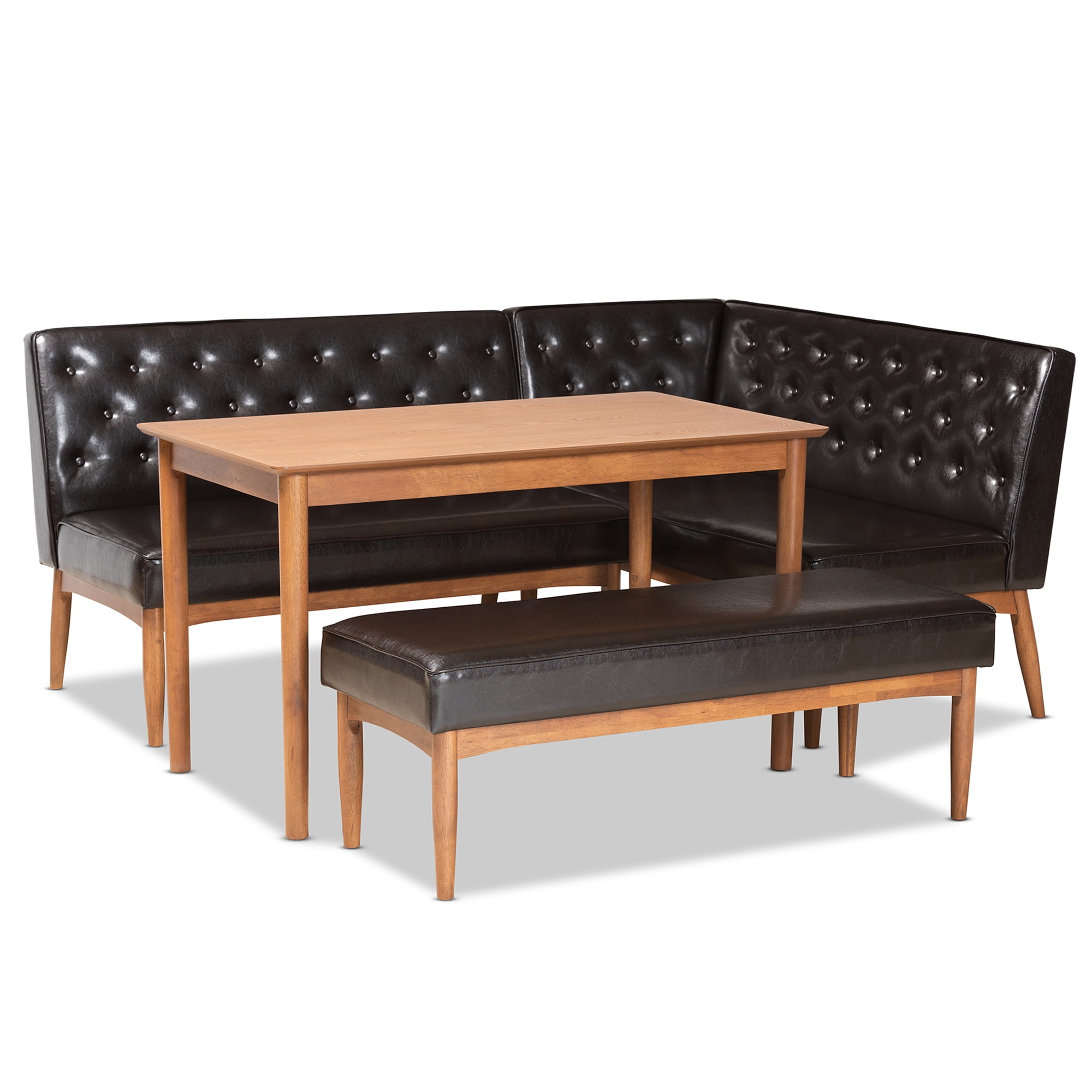 Baxton Studio Riordan Mid-Century Dining Nook Set, 4-Piece, Walnut Brown
