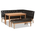 thumbnail image 2 of Baxton Studio Riordan Mid-Century Modern Dark Brown Faux Leather Upholstered and Walnut Brown Finished Wood 4-Piece Dining Nook Set, 2 of 11