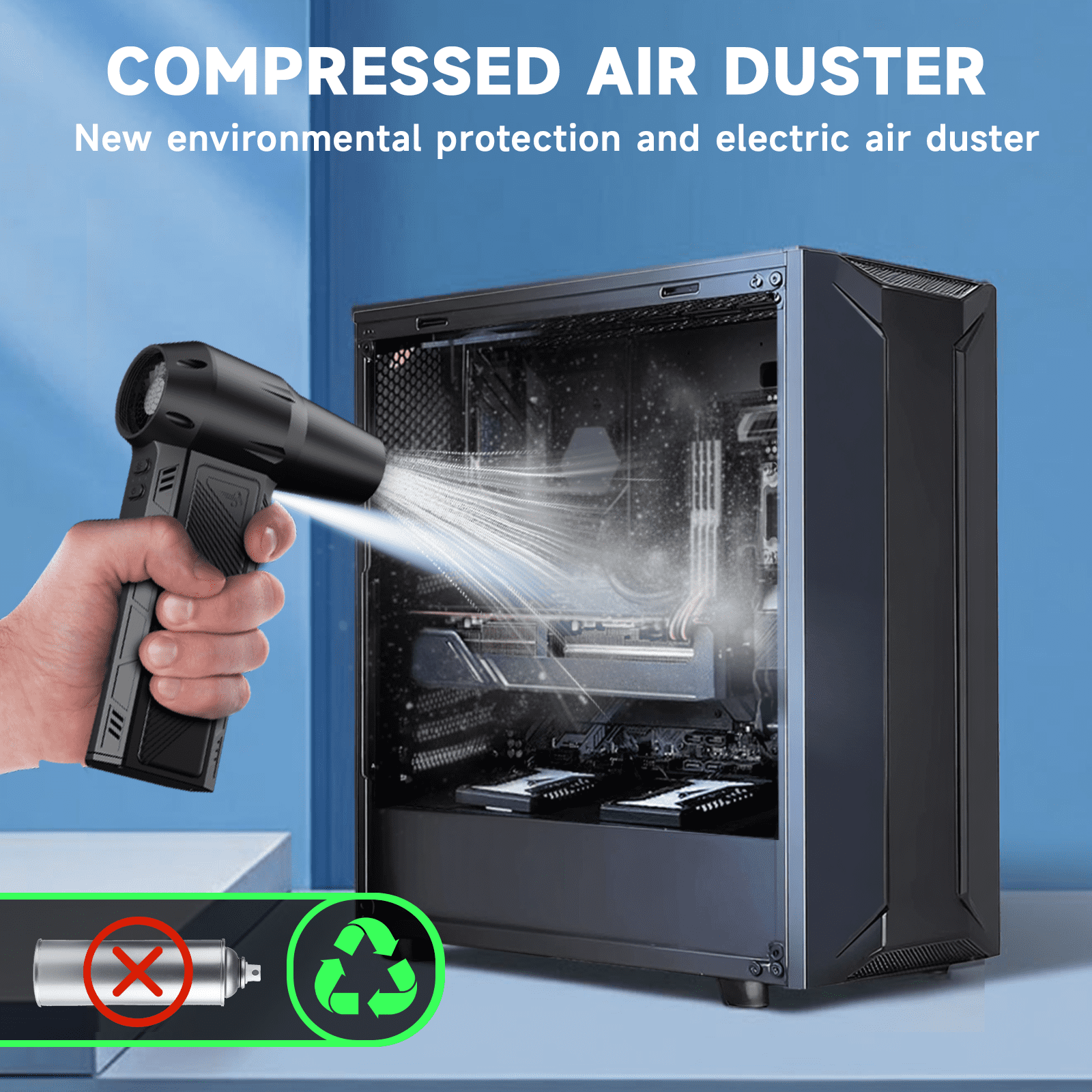 AYEDLOE Air Duster - 150000RPM Compressed Air Duster with suction and blowing function and Lighting, Usb Electric Air Duster for PC, Keyboard, Car, Outdoors, Home, black