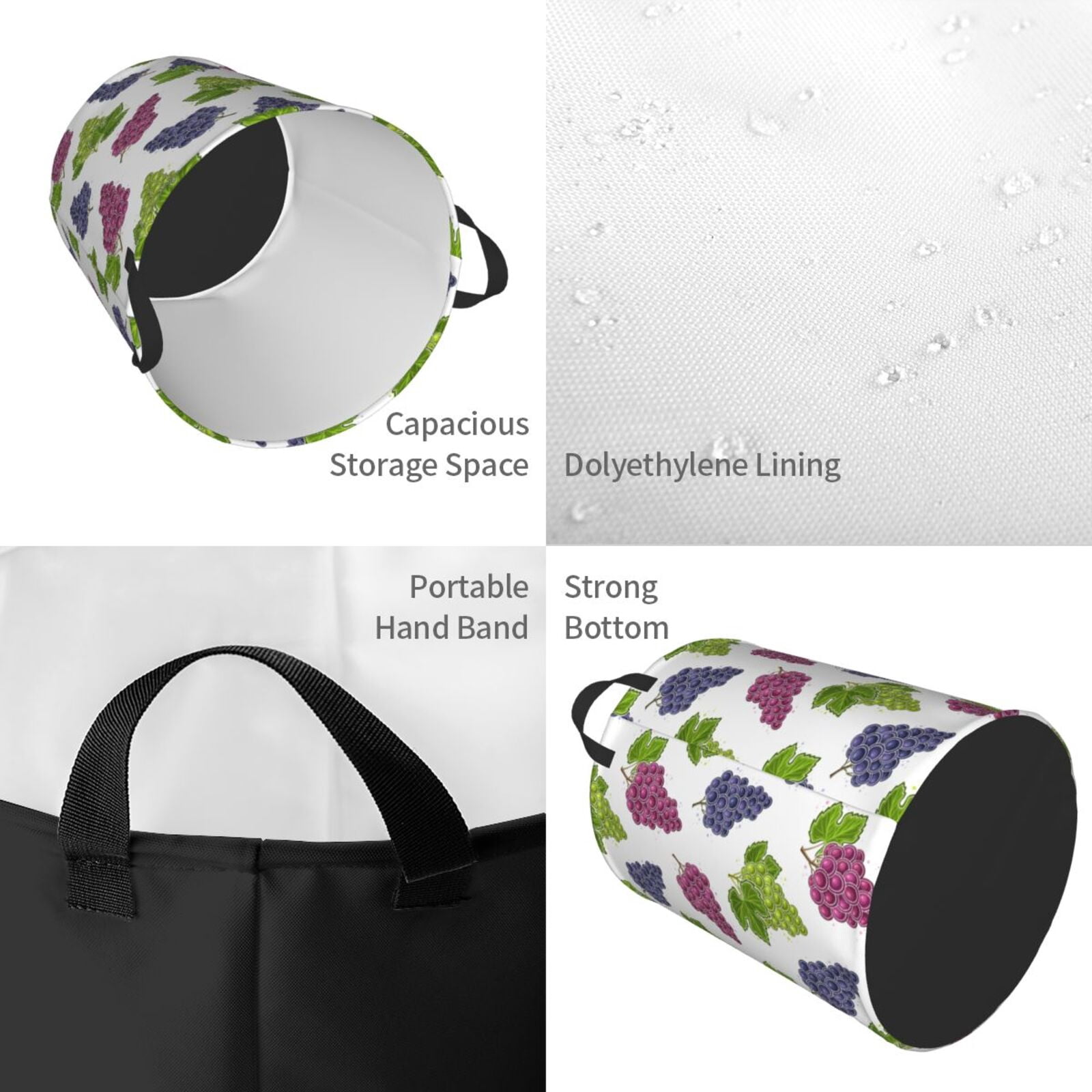 Large Laundry Basket with Handles - blue green purple Grape Kids Baby Dirty Clothes Laundry Hamper for Bedroom Aesthetic