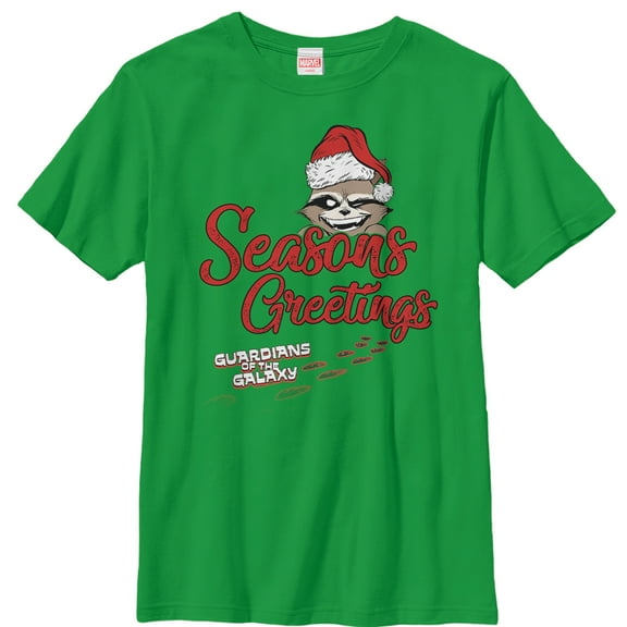 Boy's Marvel Christmas Guardians of the Galaxy Rocket Seasons Graphic Tee Kelly Green Small