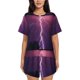 thumbnail image 1 of Fotbe Thunderstorm Violet Purple Conjunto de Pijama Estampado para Mujer, 2 Piezas, Ropa de Dormir con Camiseta de Manga Corta y Shorts Suaves-Medium, 1 of 6