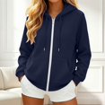 thumbnail image 2 of CAIVO Sweatshirts Women Zip Up Hoodie Soft Comfort Adjustable Drawstring Front Pocket Solid Color Raglan Seam Full Zip Hooded Jacket Basic Minimalist Daily Streetwear Trendy Long Sleeve Tops, 2 of 4