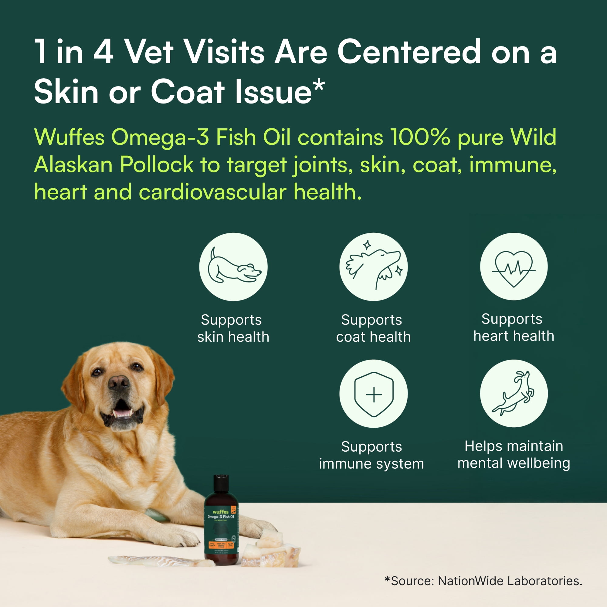 Wuffes Advanced Omega 3 Fish Oil for Dogs, Natural EPA & DHA Fatty Acids, Supports Healthy Skin and Coat, Joint Nutrition, Digestion & Immune System - 100% Pure Wild Alaskan Fish Oil, 16 Oz