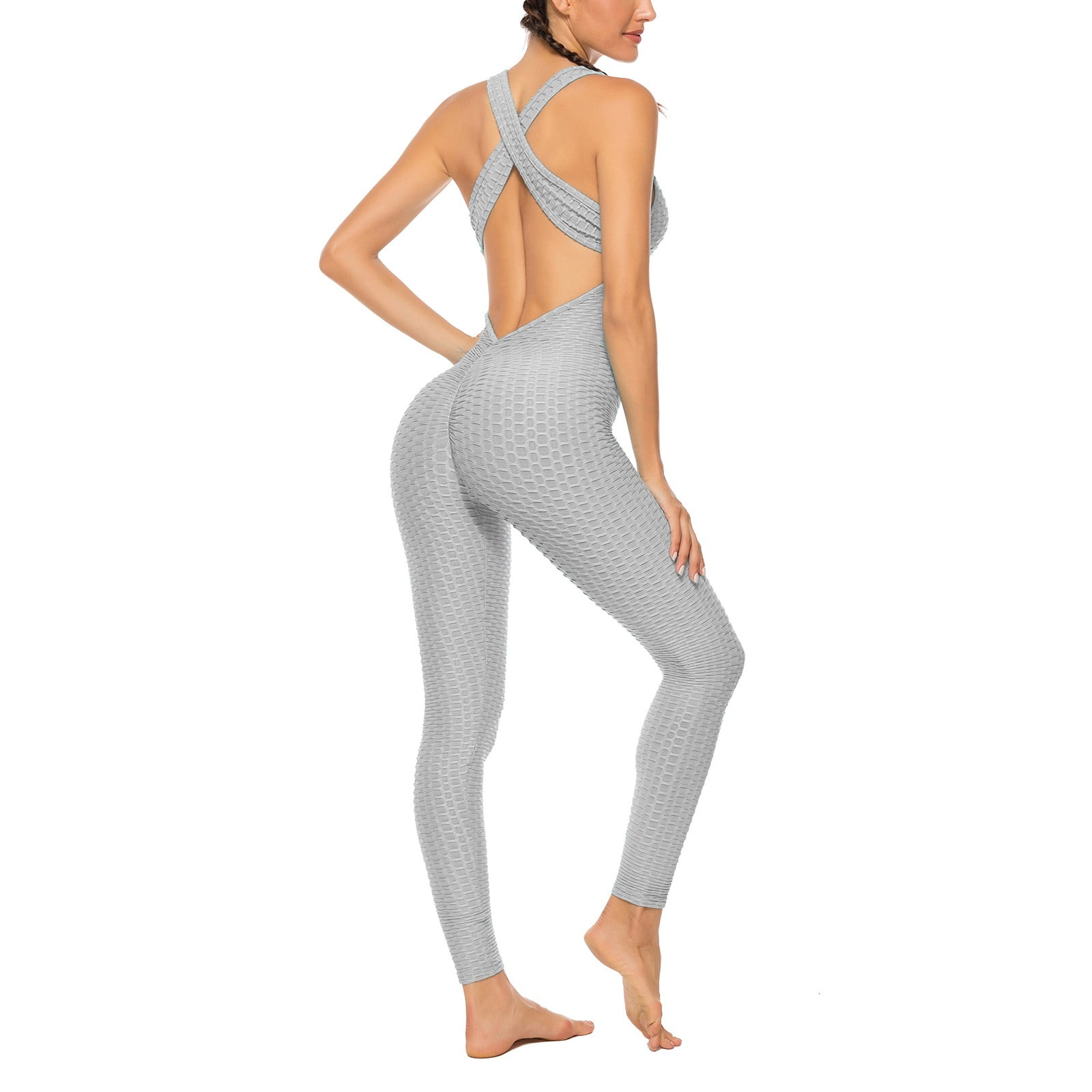 Fittoo FITTOO Women Ruched Butt Lift Texture Bodysuit Yoga Fitness