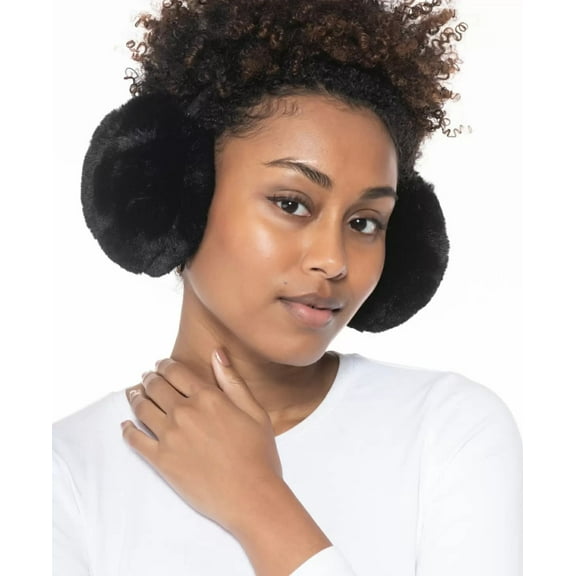 INC International Concepts Women's Fuzzy Ear Muffs Black, OS
