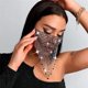thumbnail image 3 of Máscaras faciales de diamantes de imitación brillantes Máscaras de malla de cristal de cadena negra Máscara de mascarada de diamantes de imitación Rojo Verde, 3 of 4