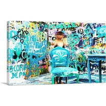 ARTCANVAS Graffiti Room Glitched Girl Canvas Art Print - Size: 26" x 18" (0.75" Deep)