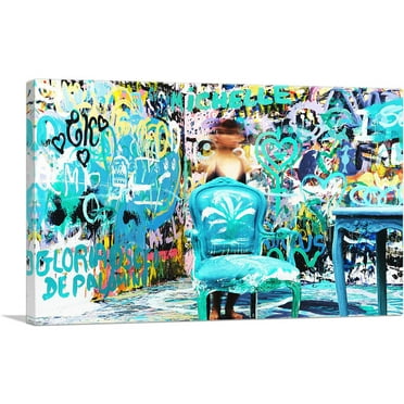 ARTCANVAS Graffiti Room Glitched Girl Canvas Art Print - Size: 26" x 18" (0.75" Deep)
