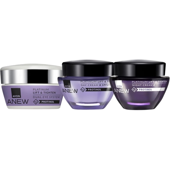 AVON Anew Platinum Set, Day Cream 50ml   Night Cream 50ml   Eye Cream 20ml, Triple Set, To Lift and Tighten Skin, Ultimate Skincare Trio for Age 50 