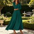 thumbnail image 5 of Nowekniz Women's Solid V Neck Maxi Dress Elegant A-Line Long Flowy Dress For Wedding Guest Cocktail Party Formal, 5 of 6
