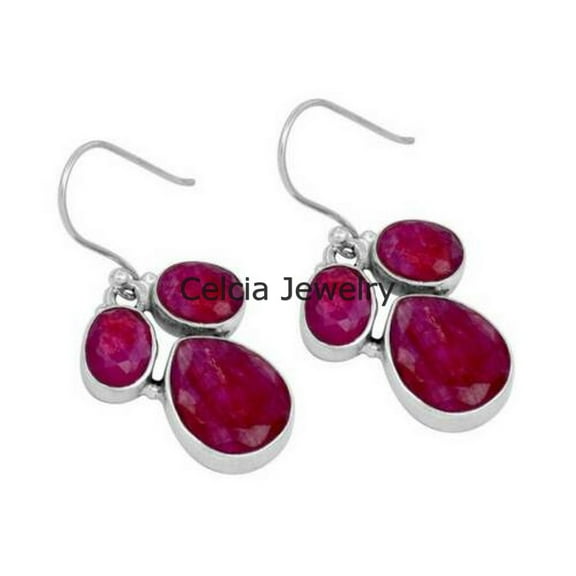Ruby Multi Gemstone Stackable Earrings, Dangle Drop Unique Earrings, Wedding Gifts, Engagement Gifts, Beautiful July Birthstone Gifts For Women, Mothers Day Earrings